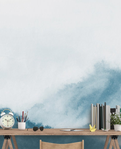 misty mountains in teal watercolour wallpaper