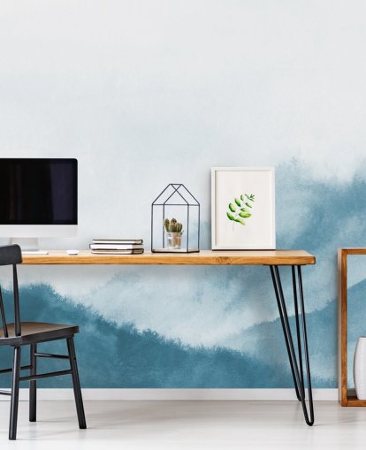 misty mountains in teal watercolor wallpaper