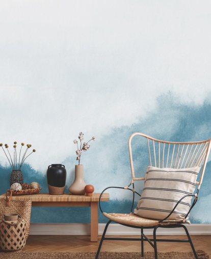 misty mountains in teal watercolour wallpaper