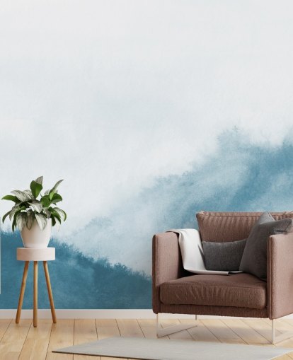 misty mountains in teal watercolor wallpaper