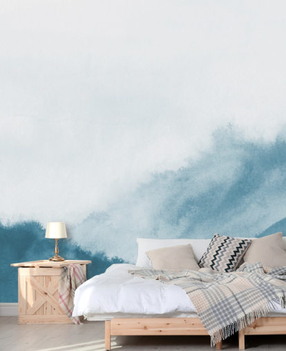 misty mountains in teal watercolor wallpaper