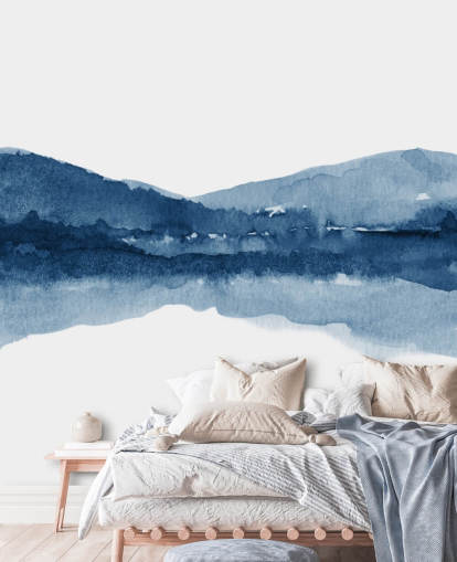 papier peint abstrait bleu et blanc de montagne et de lac