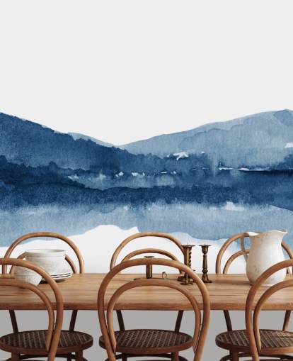 blå og hvit abstrakt fjell og innsjø tapet