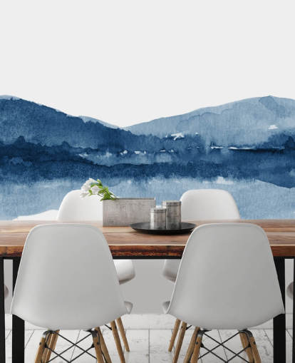 blue and white abstract mountain and lake wallpaper