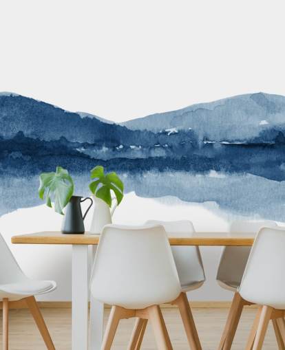 blue and white abstract mountain and lake wallpaper