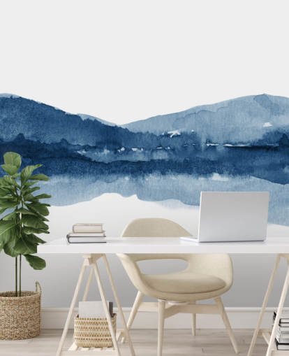 papier peint abstrait bleu et blanc de montagne et de lac