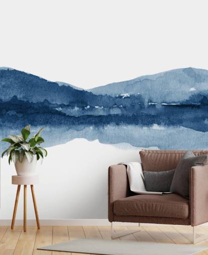 blue and white abstract mountain and lake wallpaper