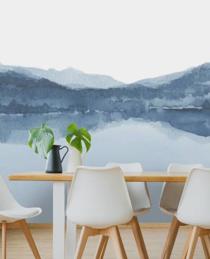 fondo de pantalla azul de lago y montañas