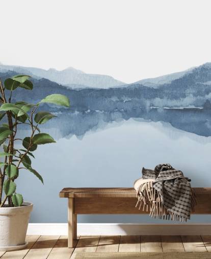 blaue See- und Bergetapete