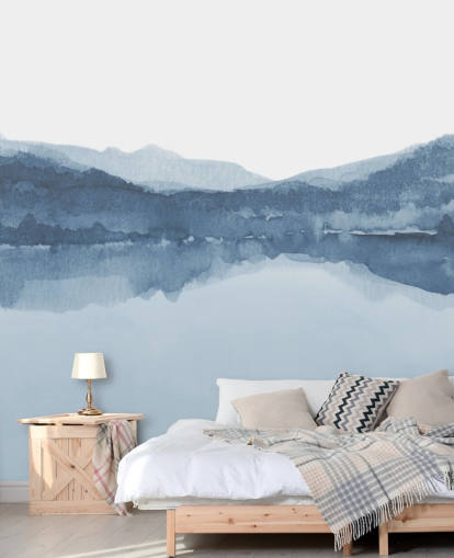 blaue See- und Bergetapete