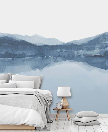 blaue See- und Bergetapete
