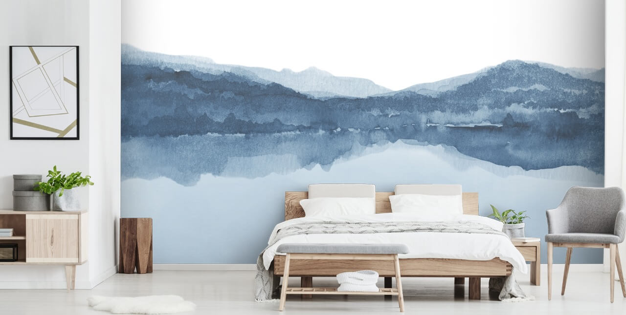 blå innsjø og fjell tapet