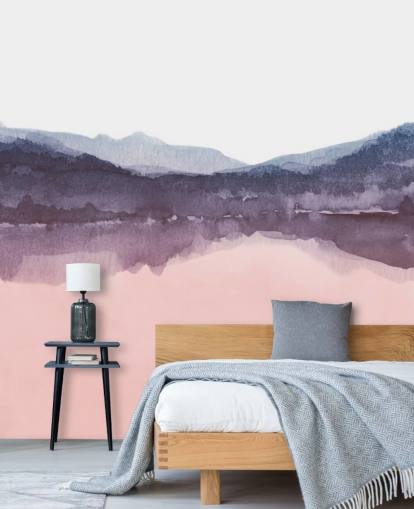watercolour pink and purple mountain wallpaper