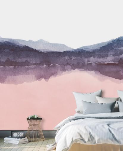 watercolour pink and purple mountain wallpaper