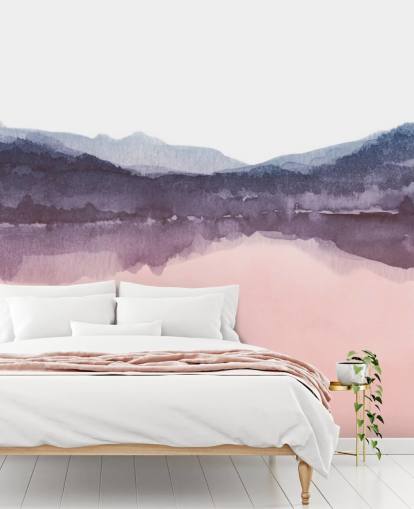 watercolour pink and purple mountain wallpaper