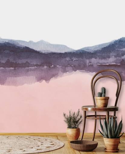 papel pintado de montaña rosa y morado acuarela