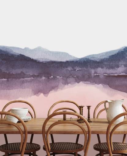 watercolour pink and purple mountain wallpaper