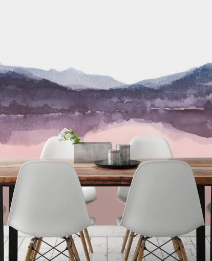 papel pintado de montaña rosa y morado acuarela