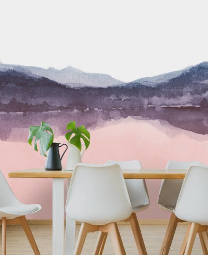 watercolour pink and purple mountain wallpaper