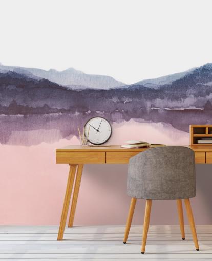 papel pintado de montaña rosa y morado acuarela