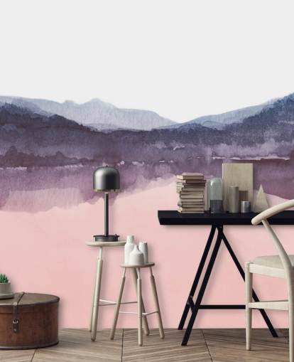 akvarel pink og lilla bjerg tapet akvarel pink og lilla bjerg tapet