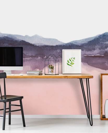 akvarell rosa og lilla fjell tapet