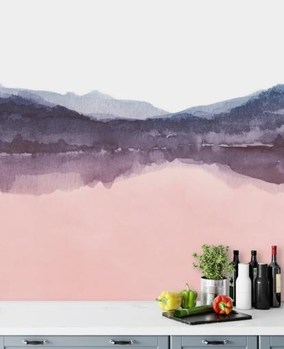 papel pintado de montaña rosa y morado acuarela