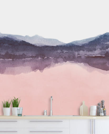 akvarel pink og lilla bjerg tapet