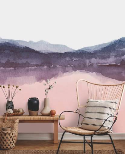 papel pintado de montaña rosa y morado acuarela