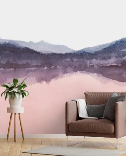 carta da parati acquerello montagna rosa e viola