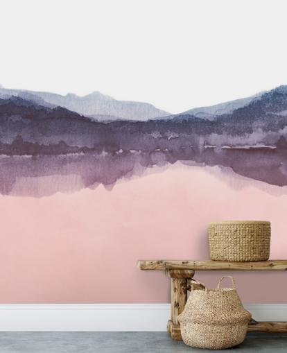 akvarell rosa og lilla fjell tapet