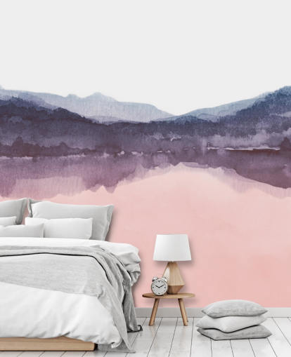 watercolour pink and purple mountain wallpaper
