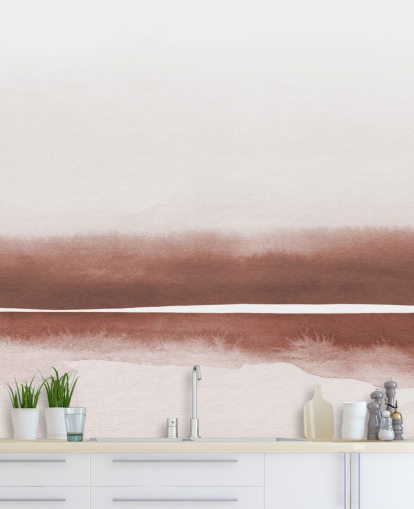 carta da parati murale con pittura astratta in terracotta e bianca per camere da letto e salotti