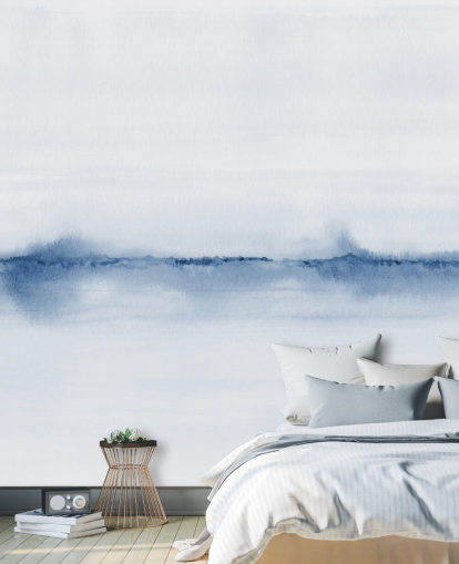 papel de parede de paisagem azul em aquarela