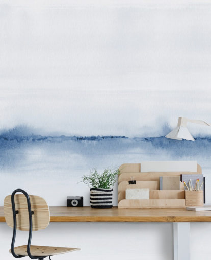 papier peint paysage bleu aquarelle