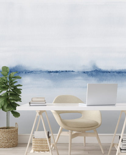 blaue Landschaftstapete mit Aquarell