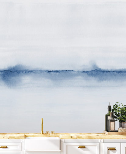 papier peint paysage bleu aquarelle