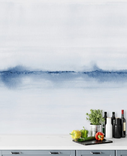 papel de parede de paisagem azul em aquarela