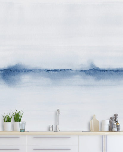 blaue Landschaftstapete mit Aquarell