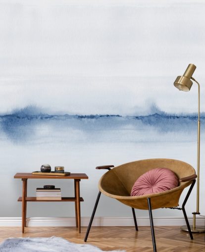 papel de parede de paisagem azul em aquarela