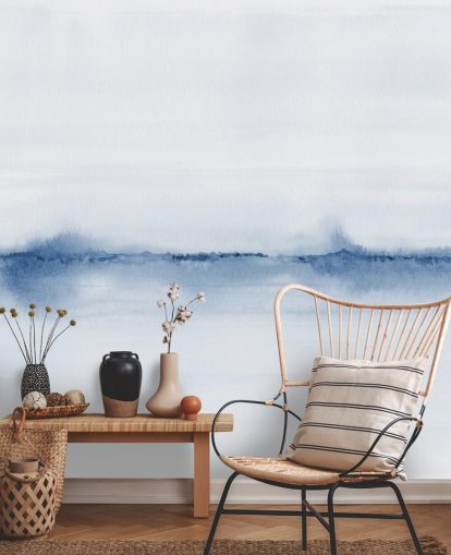 papier peint paysage bleu aquarelle