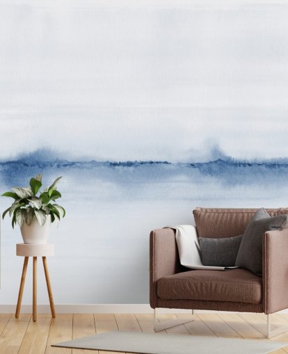 blaue Landschaftstapete mit Aquarell