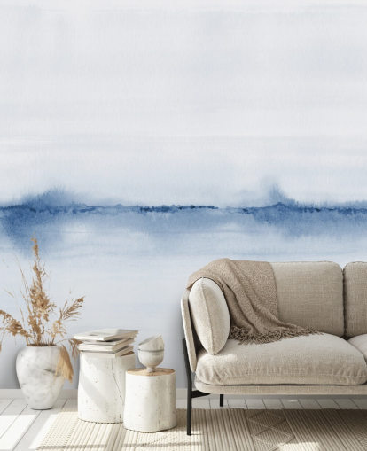 papier peint paysage bleu aquarelle