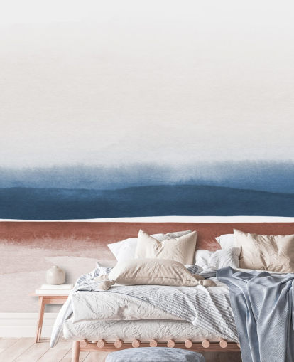 papel de parede em aquarela azul marinho, branco e terracota