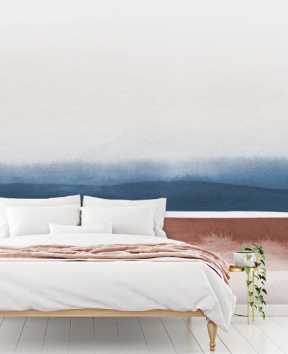 carta da parati ad acquerello blu scuro, bianco e terracotta