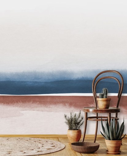 marinblå, vit och terrakotta akvarell tapet
