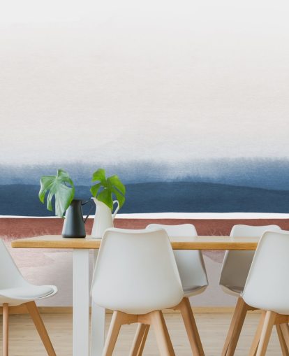 marineblå, hvid og terracotta akvarel tapet