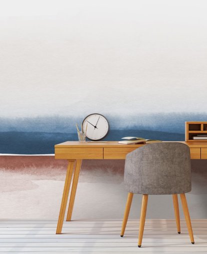 marineblå, hvid og terracotta akvarel tapet