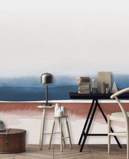 papier peint aquarelle bleu marine, blanc et terre cuite