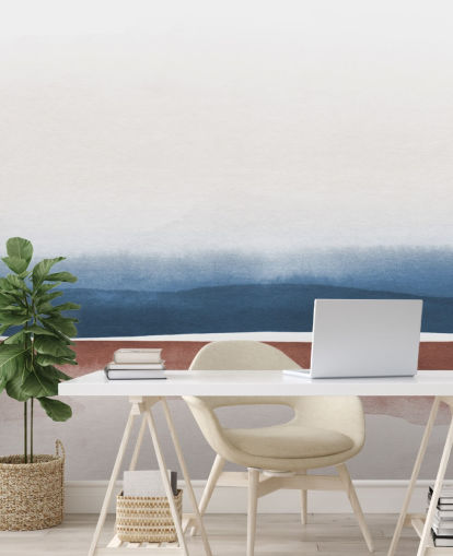 papel de parede em aquarela azul marinho, branco e terracota